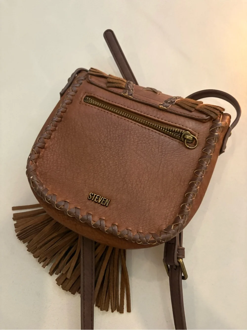 Steve Madden Vintage Brown Fringed Tassel Crossbody Bag